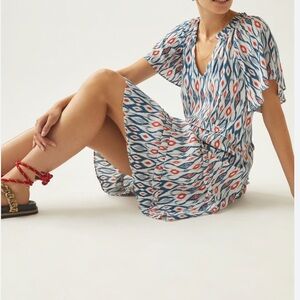 Anthropologie Robin Tiered Mini Multi Colored Pattern Dress Size L